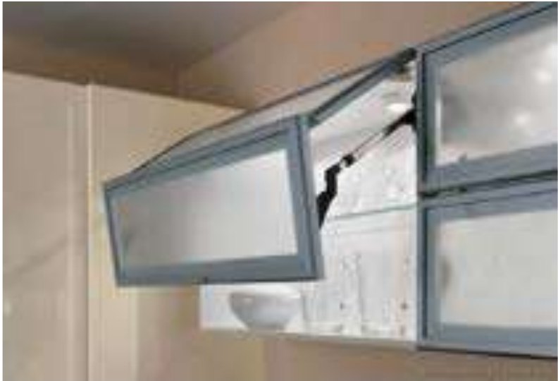 Sensio bi-fold lift on a frosted glass wall cabinet